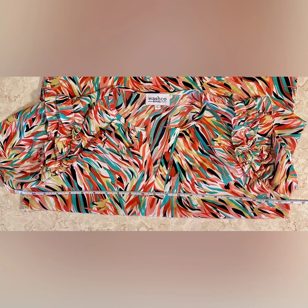 Washco Apparel Tropical Ruffled Sleeves Blouse Size Large - Picture 7 of 8